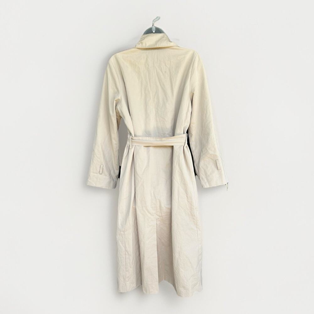 Trench Coat Women's Size Med Belted Jacket 100% Cotton Double Breasted Khaki - Picture 8 of 13